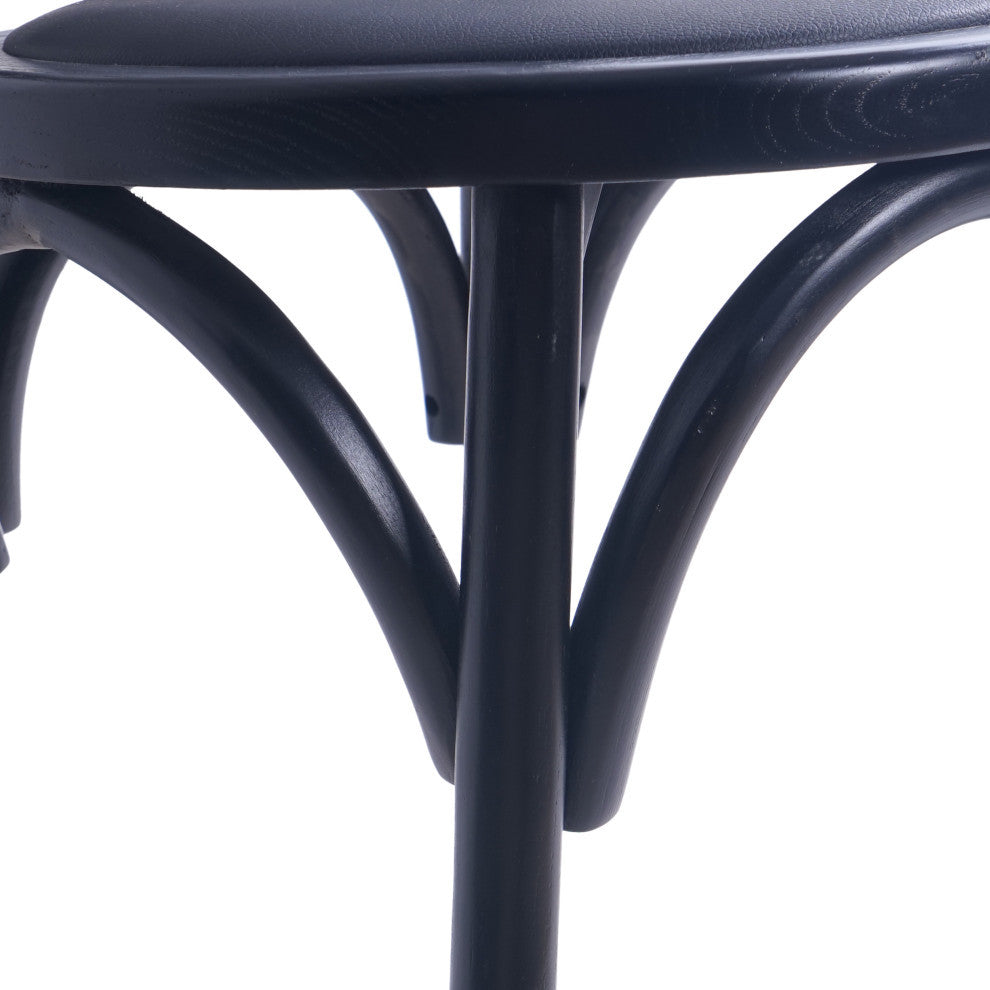 Cano Beech Wood and Rattan Dining Chair With Faux Leather Cushion, Set of 2, Black/Black