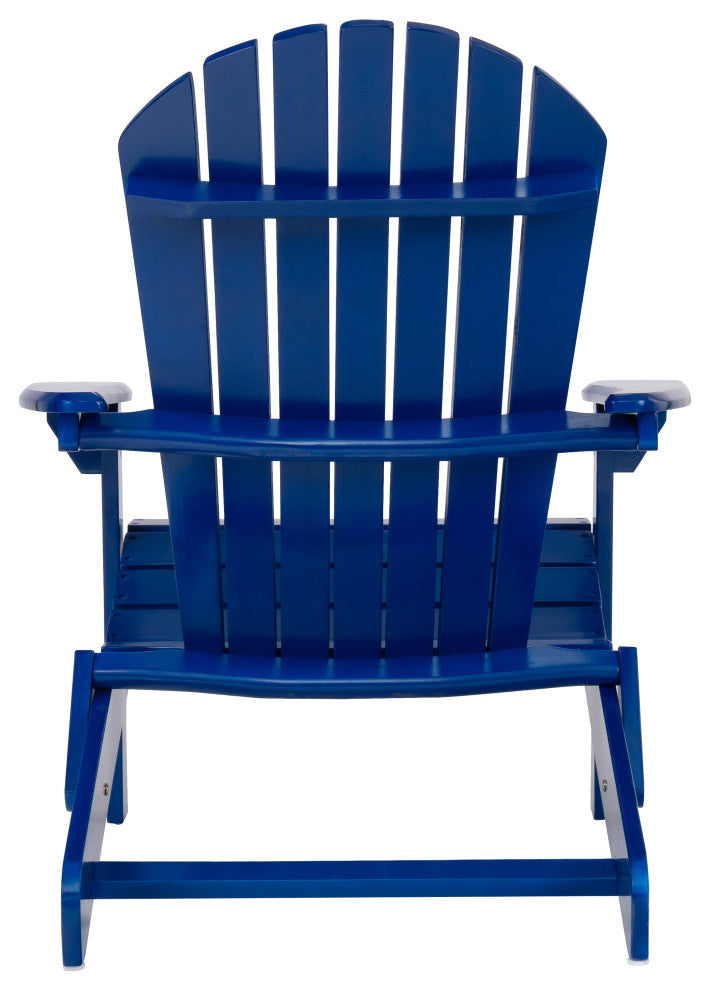 Outdoor Acacia Wood Folding Adirondack Chairs With Cushions, Set of 2, Navy Blue/Dark Teal