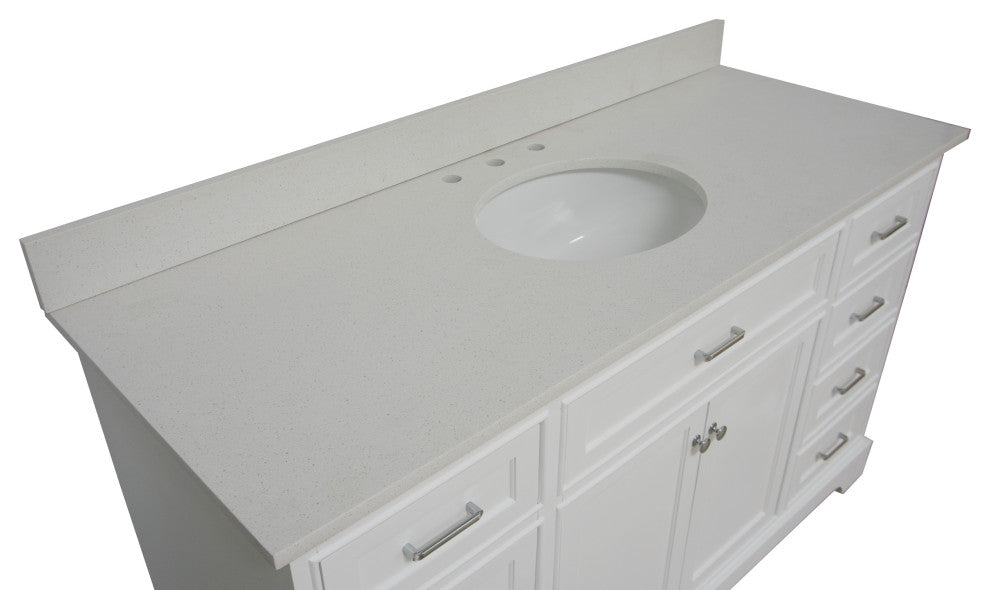 Aria 60" Bathroom Vanity, White, Quartz, Single Vanity