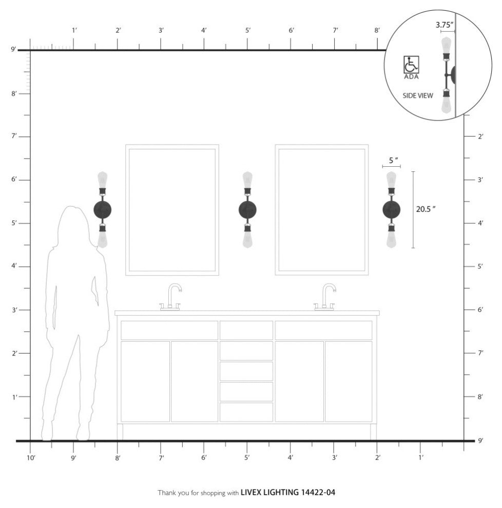 Lansdale 2 Light Black With Brushed Nickel Accents ADA Vanity Sconce