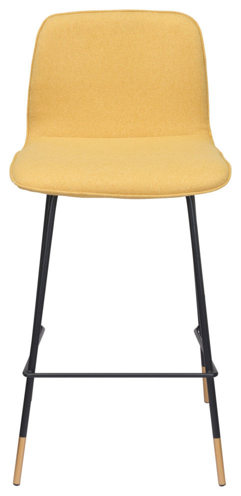Counter Stool Chair, Steel Metal, Fabric, Yellow, Black, Gold, Mid Century Cafe