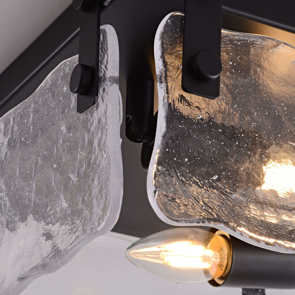 Ashley 11.8" Black 2-light Hand Crafted Glass Square Flush Mount