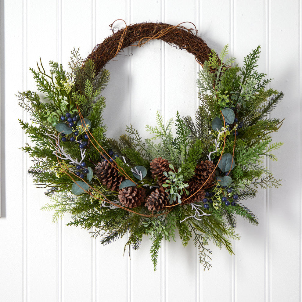 30" Pine and Pinecone Artificial Christmas Wreath on Twig Ring