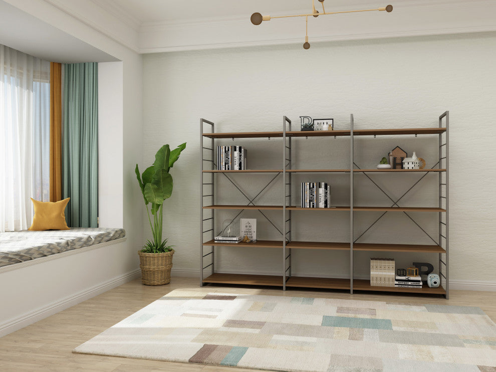 Contemporary Etagere Bookcase, 90"Wx65"H