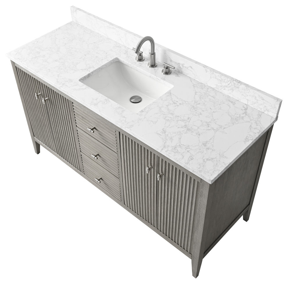 Vanity Art Freestanding Vanity, Driftwood Gray, 60", Single Sink, Brushed Nickel