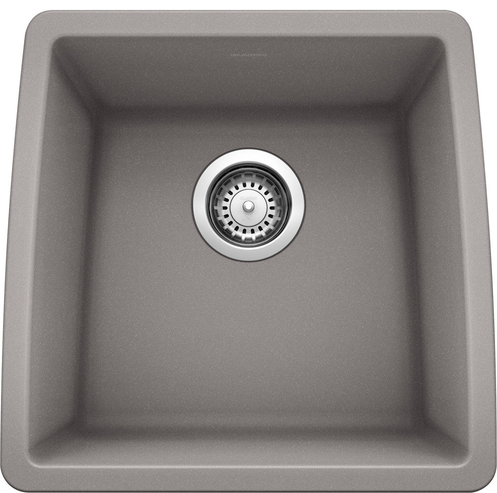 Blanco 440082 17"x17.5" Granite Single Undermount Kitchen Sink, Metallic Gray