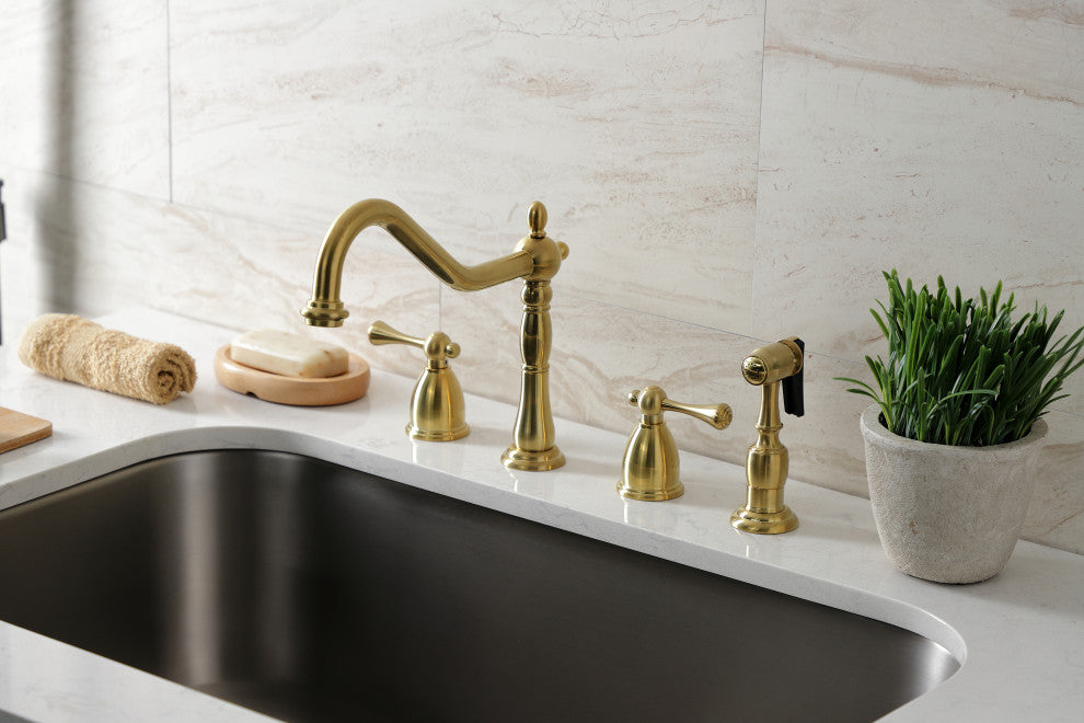 Kingston Brass KB1797BLBS Widespread Kitchen Faucet, Brass Sprayer