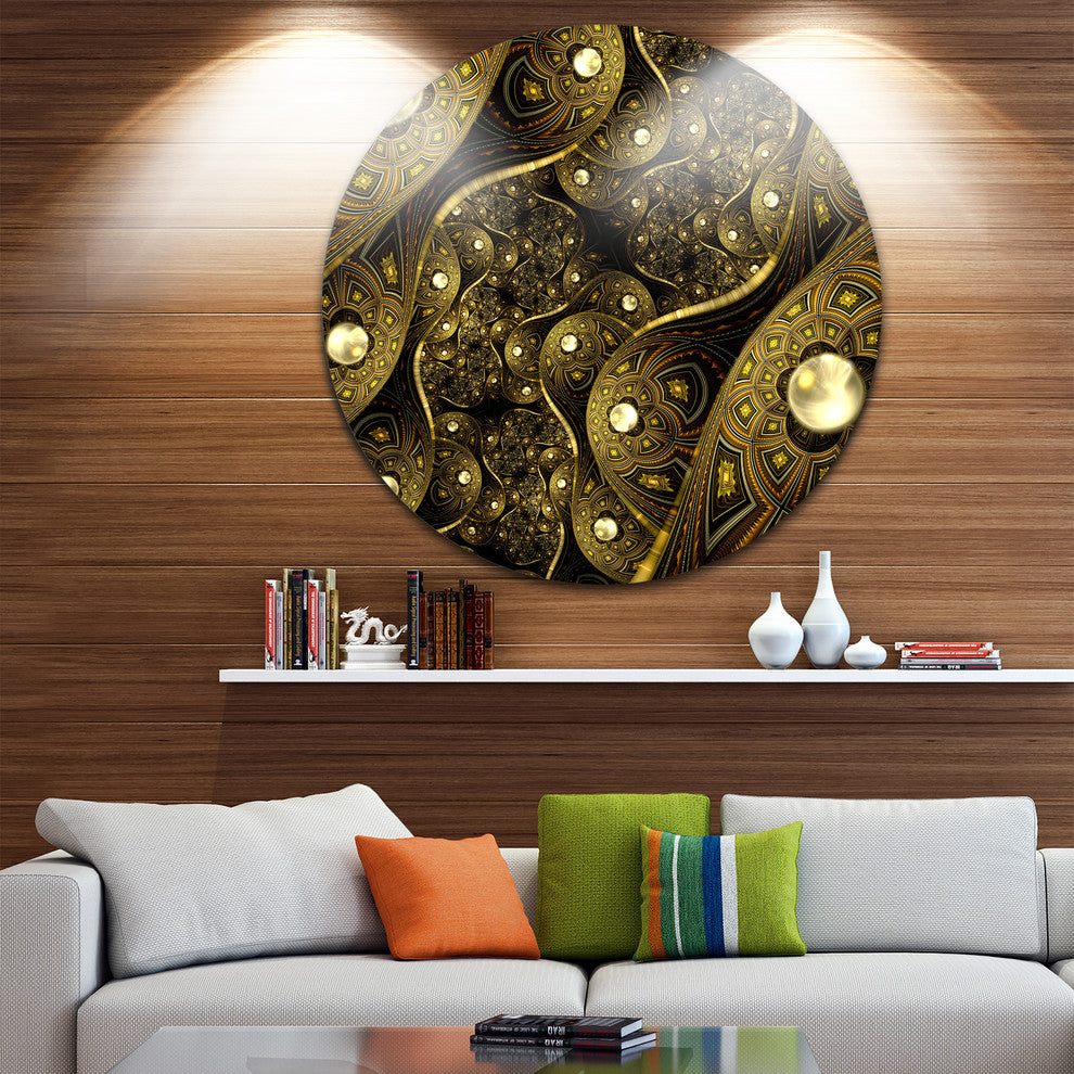 Brown Metallic Fabric Pattern, Digital Art Round Metal Wall Art, 11"