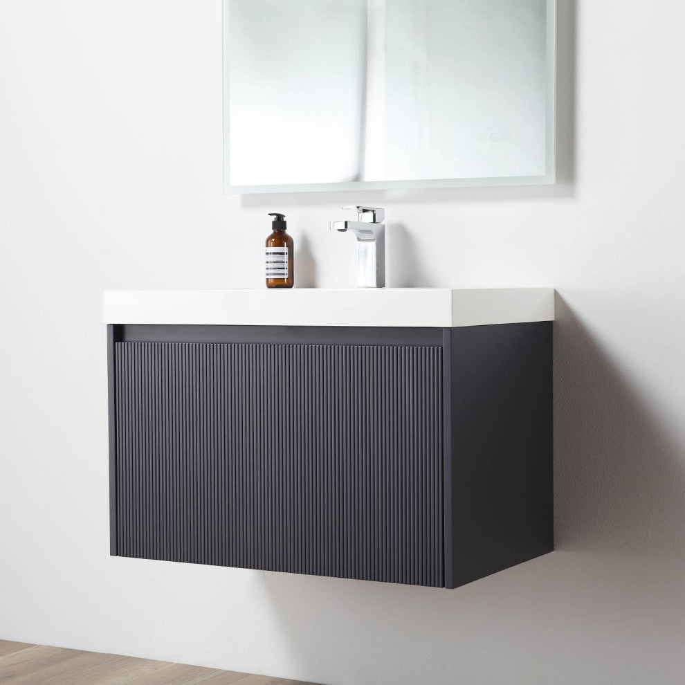 Floating Bathroom Vanity with Sink, Wall Mounted Vanity, Blue, 30" W/ Sink, Side Cabinet