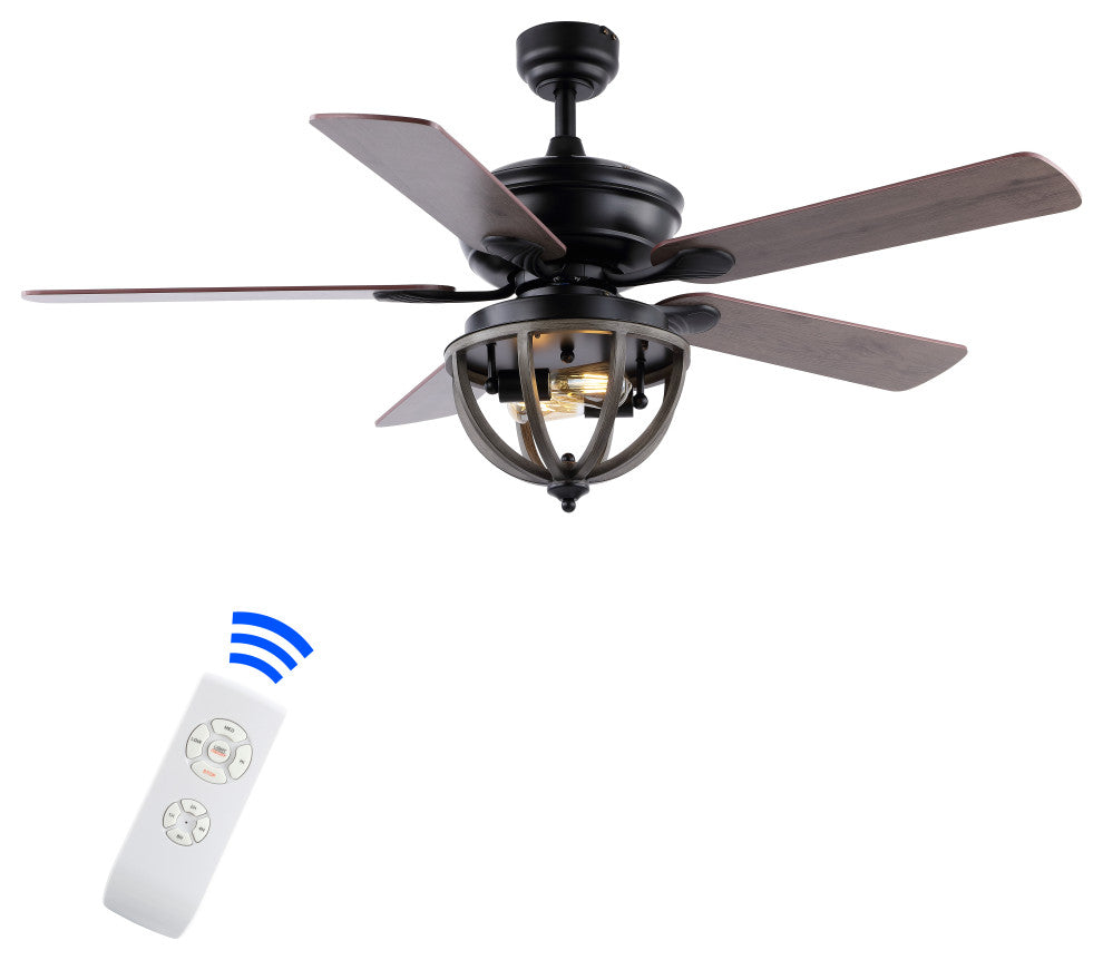 Jasper 52" 2-Light Farmhouse Iron Dome Shade LED Ceiling Fan With Remote, Black