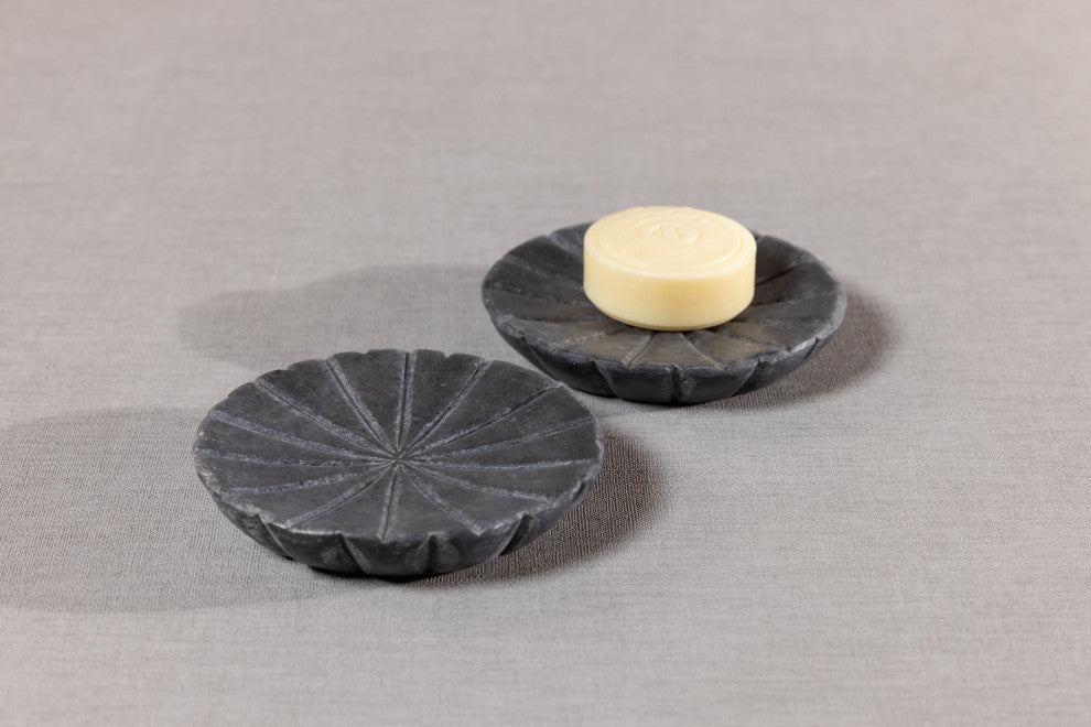 Kara 2-Piece Flower Marble Decorative Dish Set, Gray