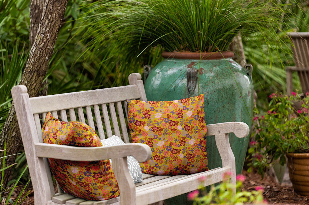 Succulent Garden Indoor/Outdoor Throw Pillow, Mustard, 18"x18"