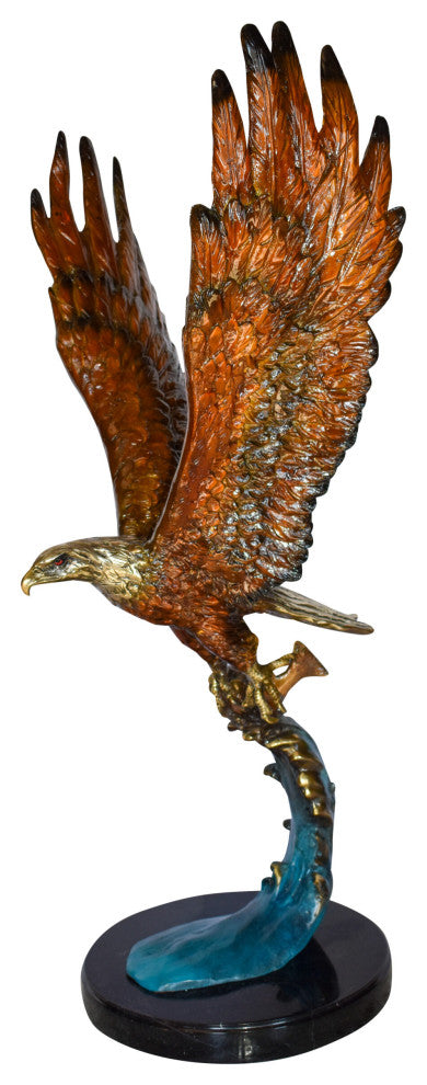 Eagle In Action Catching a Fish from Water Bronze Statue Size: 18" x 17" x 37"