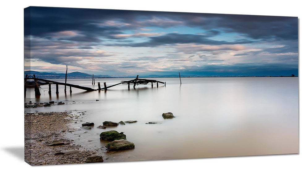 "Magic Sunrise With Old Wooden Pier" Sea Pier Wall Art, 32"x16"