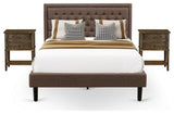 3 Pc Bed Set, 1 Bed Frame Brown, Headboard, 2 Small Nightstand,S Black Legs