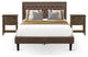 3 Pc Bed Set, 1 Bed Frame Brown, Headboard, 2 Small Nightstand,S Black Legs