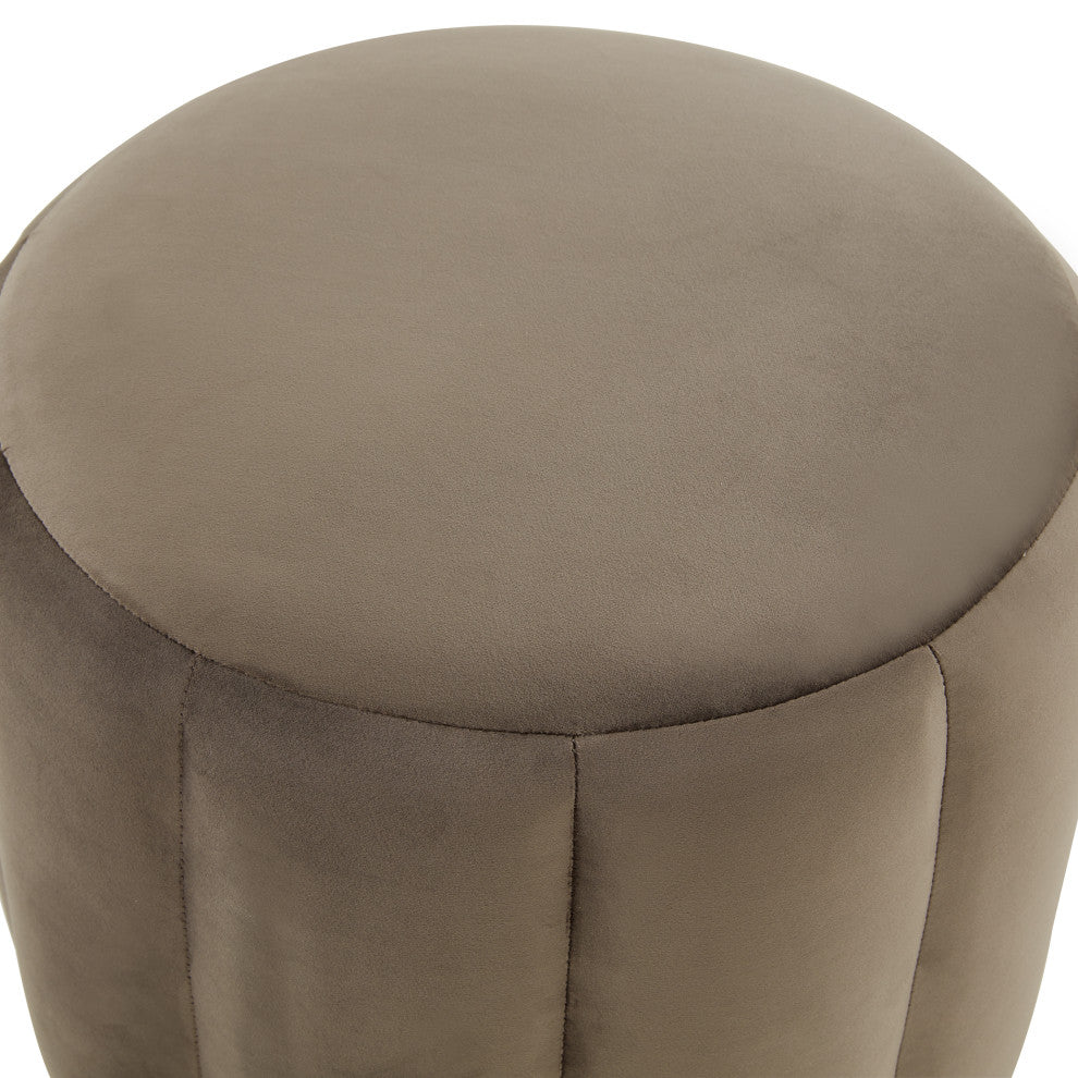 LeisureMod Franklin 19" Round Velvet Ottoman With Gold Base, Dark Grey