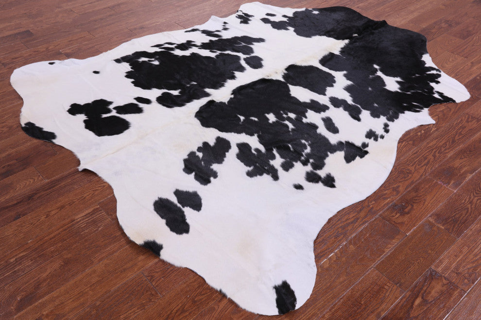 7' 4" X 6' 9" Black and White Natural Cowhide Rug C2322