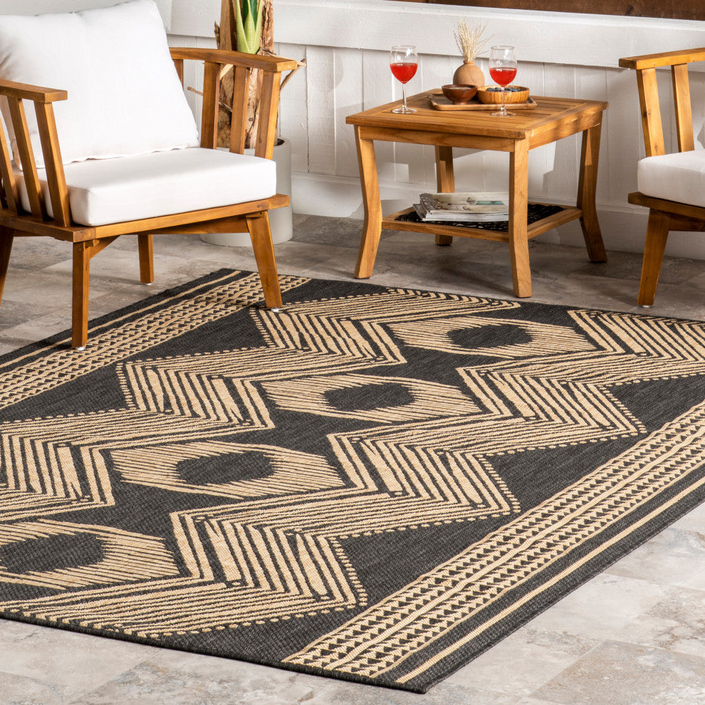 Nuloom Ranya Tribal Indoor/Outdoor Contemporary Area Rug, Dark Grey 8'X10'