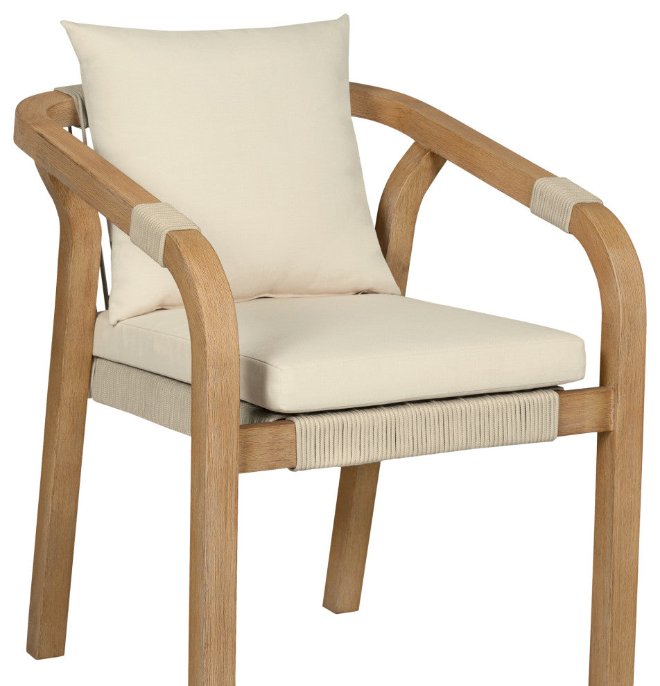 Cypress Outdoor Patio Dining Chair Wood Light Gray Rope Ivory Cushions Set of 2