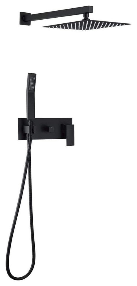 Wellfor Shower Set, 10 in Rain Shower Head With Handheld Shower and Valve, Black
