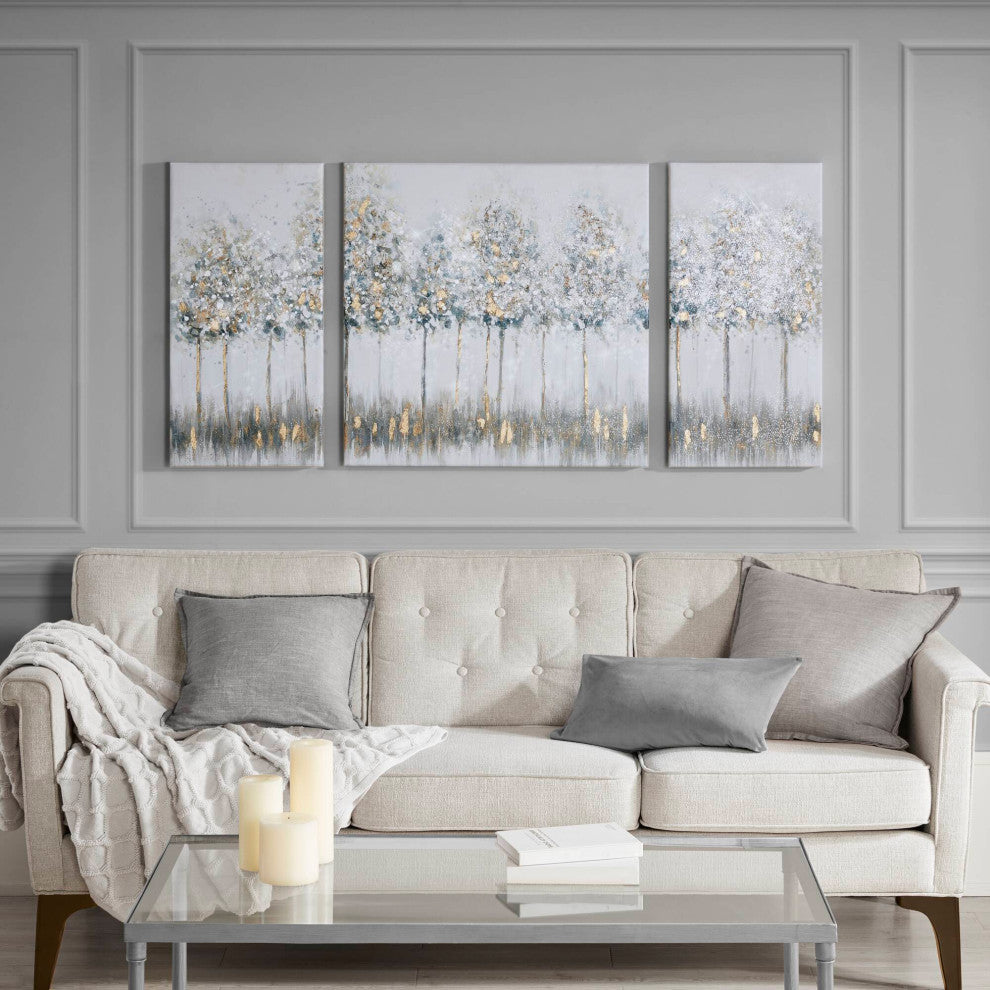 Madison Park Blue Midst Forest Gold Foil Abstract Landscape 3-Piece Wall Art