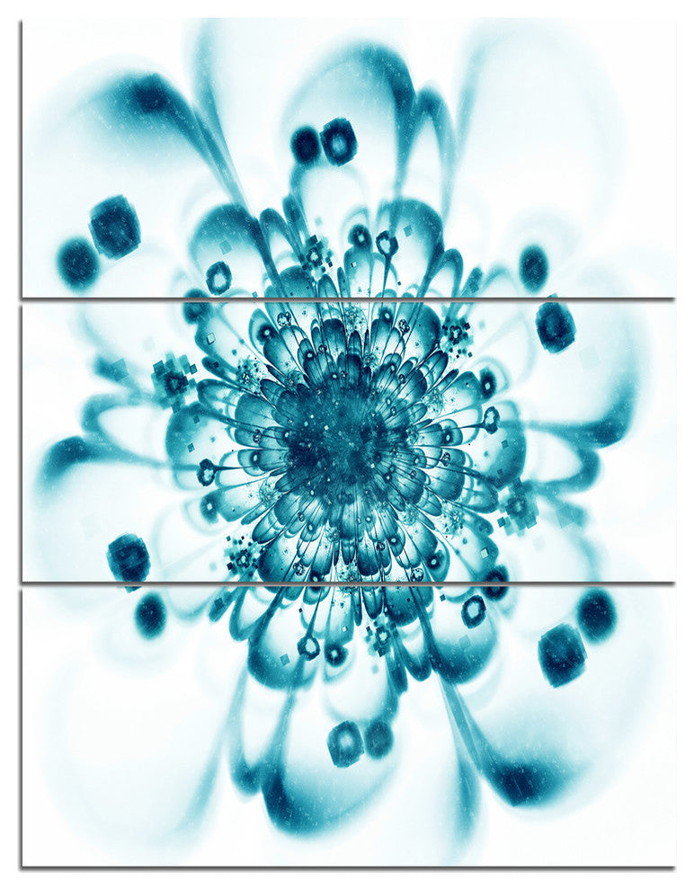 "Typical Blue Snowy Fractal Flower" Metal Wall Art, 3 Panels, 28"x36"