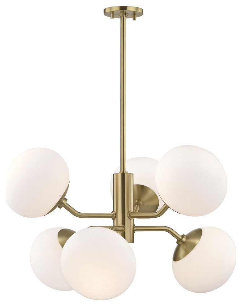 Estee 6-Light Chandelier, Opal Etched Glass, Finish: Aged Brass