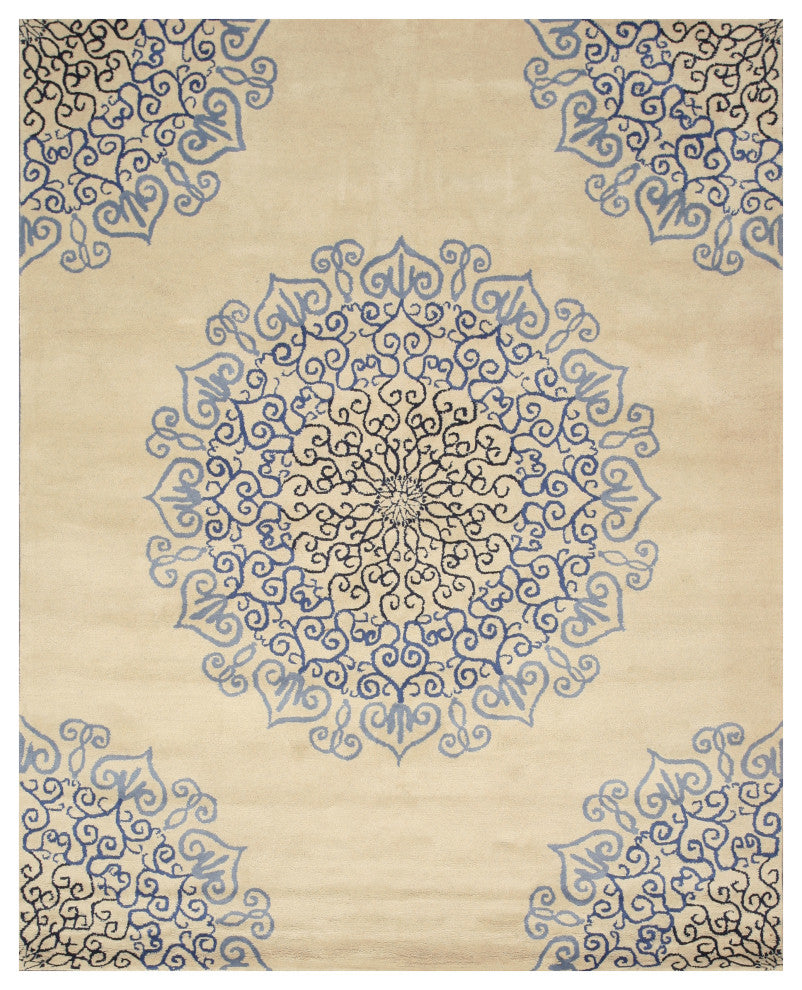 Hand-tufted Wool Ivory Transitional Oriental Modern Naiin Rug, 8'9 X 11'9