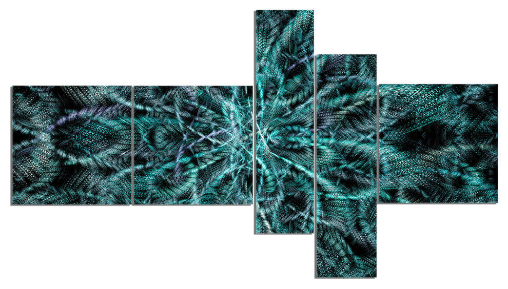 Unusual Starry Fractal Metal Grill, Abstract Canvas Wall Art, 60"x32", 5 panels
