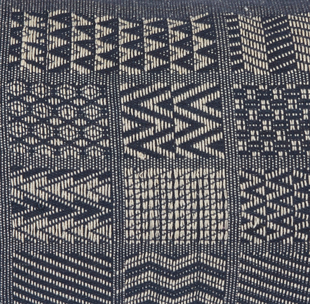 Artisan Hand Loomed Cotton Square Pillow, Indigo Blocks, 24"