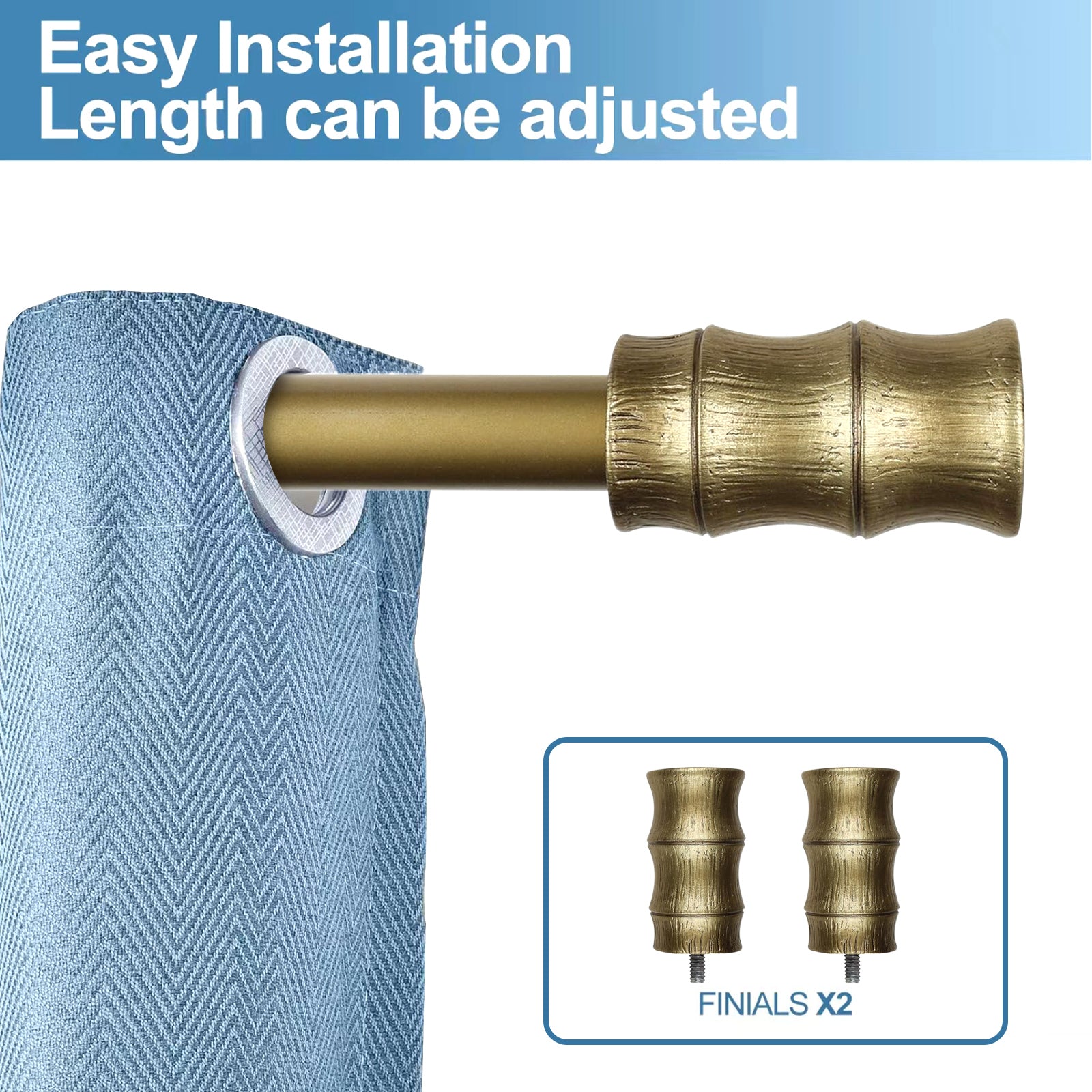 1" Diameter Bamboo Curtain Rod, 48"-84", Renaissance Gold