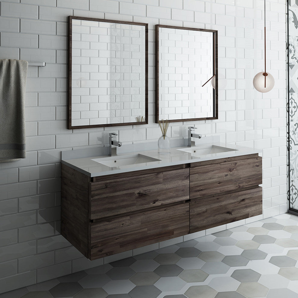 Formosa Wall Hung Double Sink Modern Bathroom Vanity With Mirrors, 60"