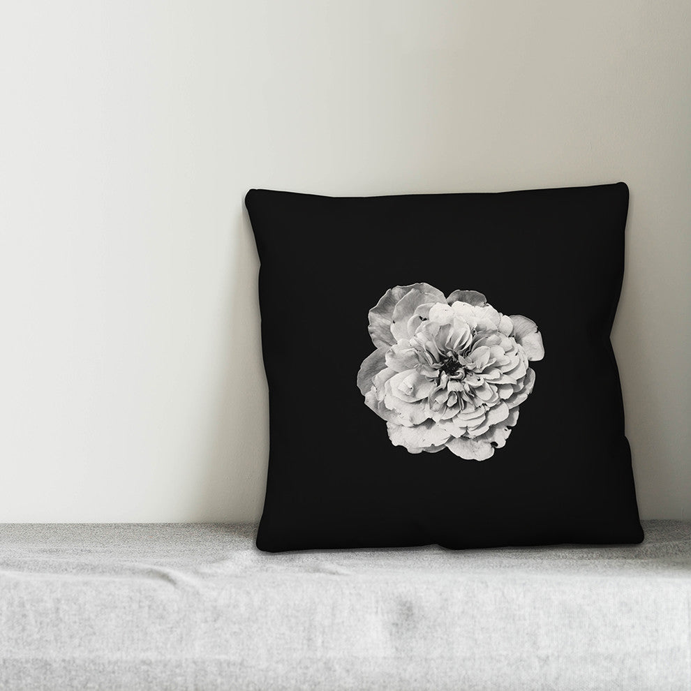 White Flower on Black Background Throw Pillow