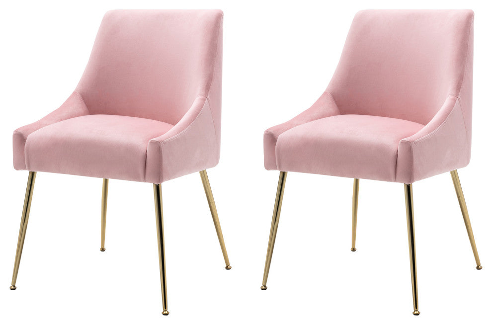 WestinTrends 2PC Velvet Upholstered Accent Chair Set w/ Gold Metal Legs, Pink