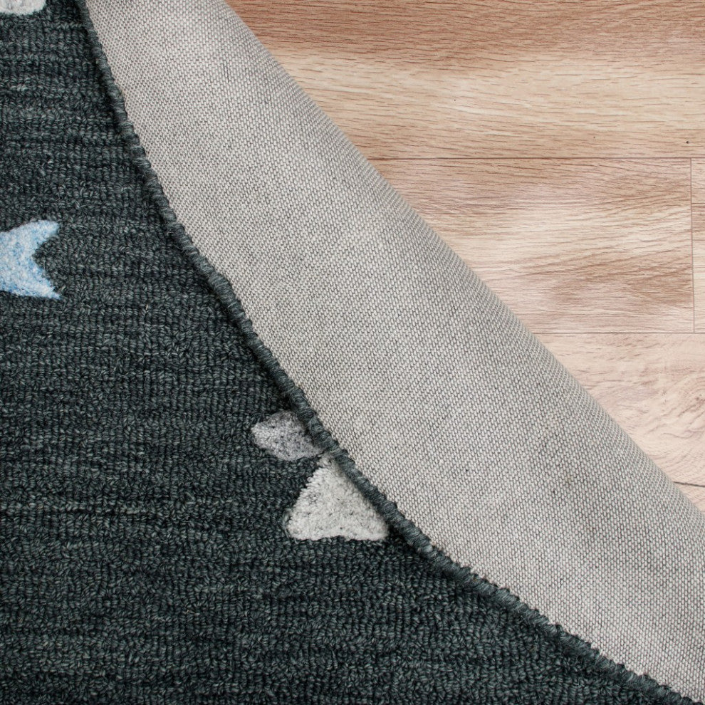 5" Round Charcoal Geometric Border Area Rug