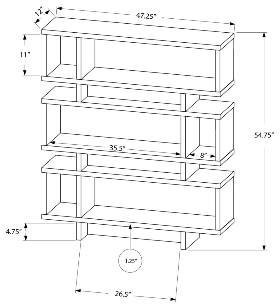 Modern 55"H Cappuccino Finish Hollow Core Bookcase