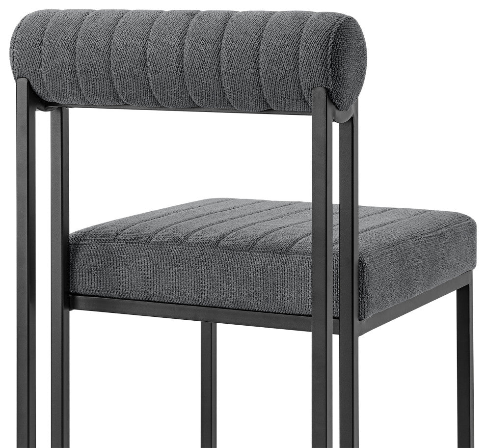 Anastasia Dining Chair With Matte Black Iron and Anchor Gray Fabric, Set of 2