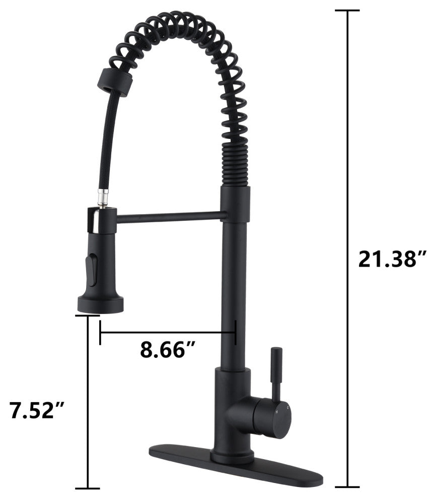 Givingtree Pull Down Sprayer Spring Kitchen Sink Faucet Matte Black