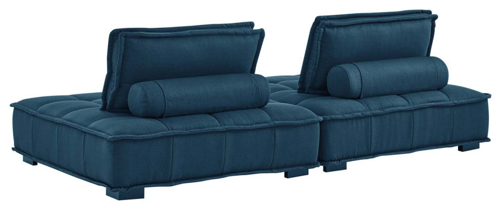 Tufted Loveseat Sofa Set, Fabric, Navy Blue, Modern, Living Lounge Hospitality