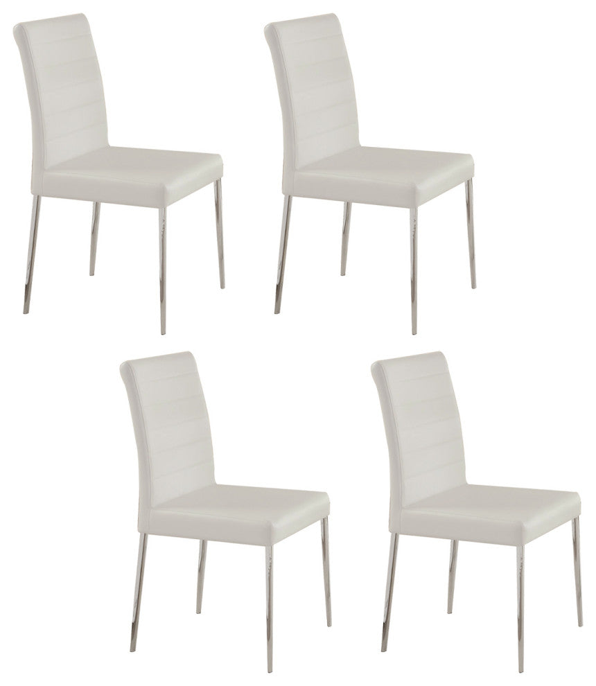 Set of 4 Dining Chairs, White and Chrome