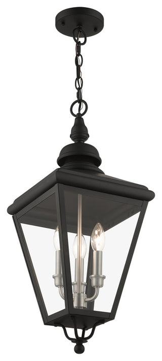 3 Light Black Outdoor Large Pendant Lantern, Brushed Nickel