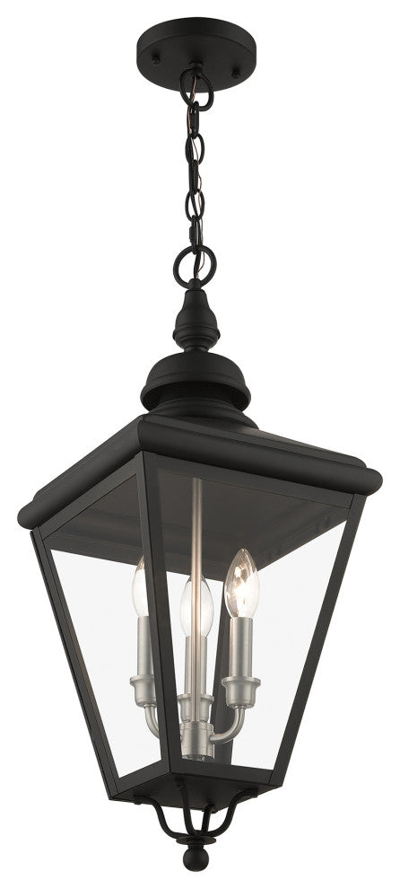 3 Light Black Outdoor Large Pendant Lantern, Brushed Nickel