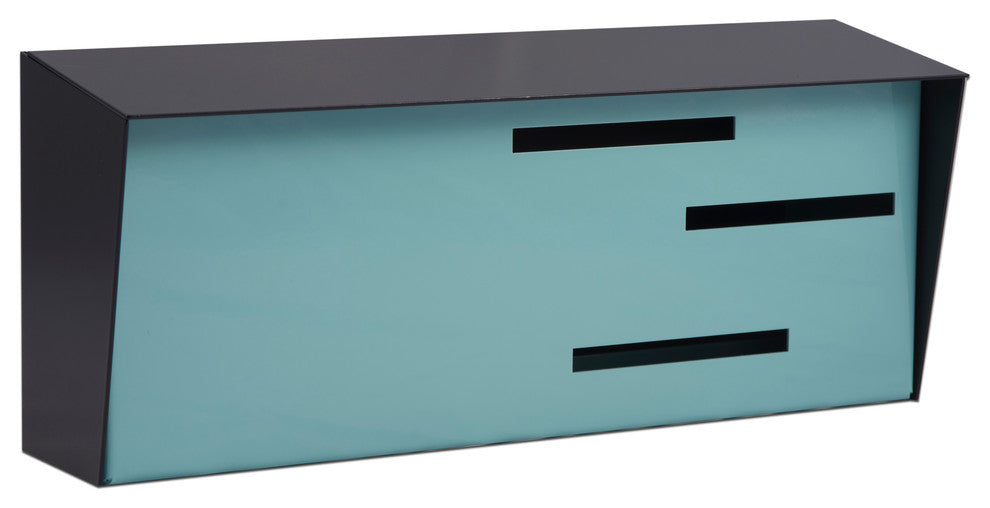 Locking Mid Century Modern Mailbox, 2 Tone Black, Robin Egg