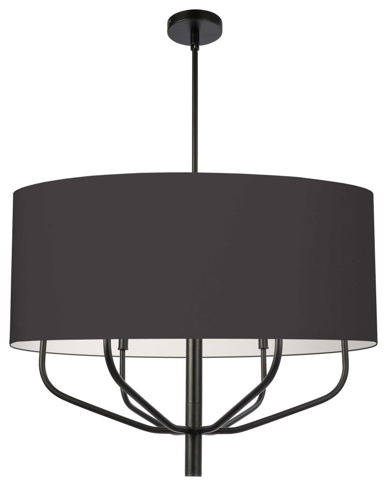 ELN-306C-MB-797 6 Light Incandescent Pendant, Matte Black w/ Black Fabric Shade
