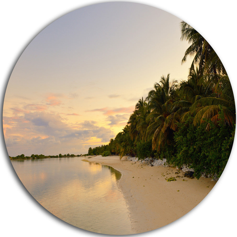Expansive Tropical Beach Evening, Seascape Round Metal Wall Art, 23"