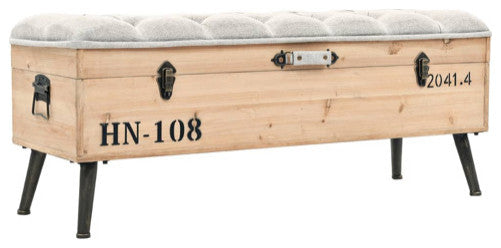 vidaXL Storage Bench Natural wood with grey fabric