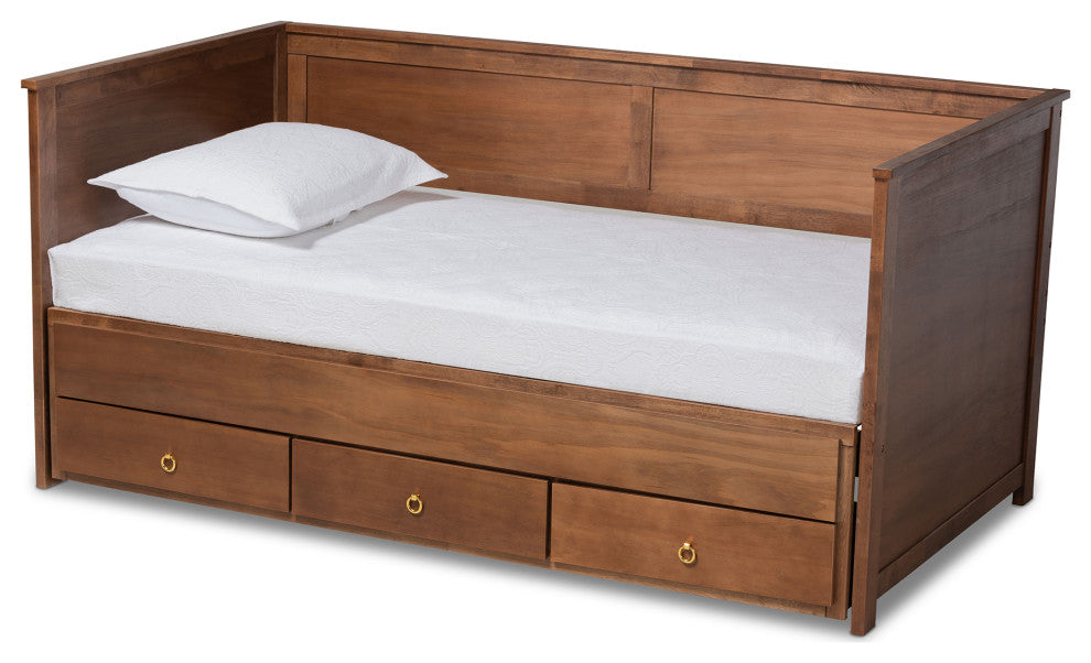 Thomas Classic Walnut Brown Wood Expandable Daybed with Storage Drawers