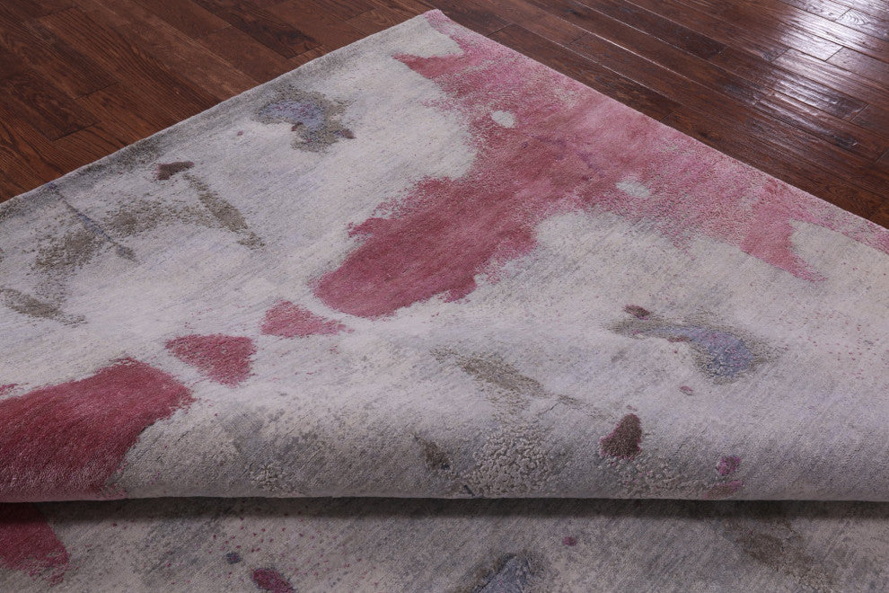 8' 1" X 10' 3" Abstract Hand-Knotted Wool and Silk Rug Q9052