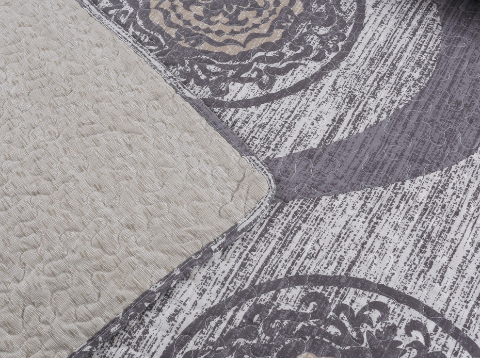 DaDa Bedding Classical Grey Floral Mosaic Medallion Quilt Coverlet Bedspread Set